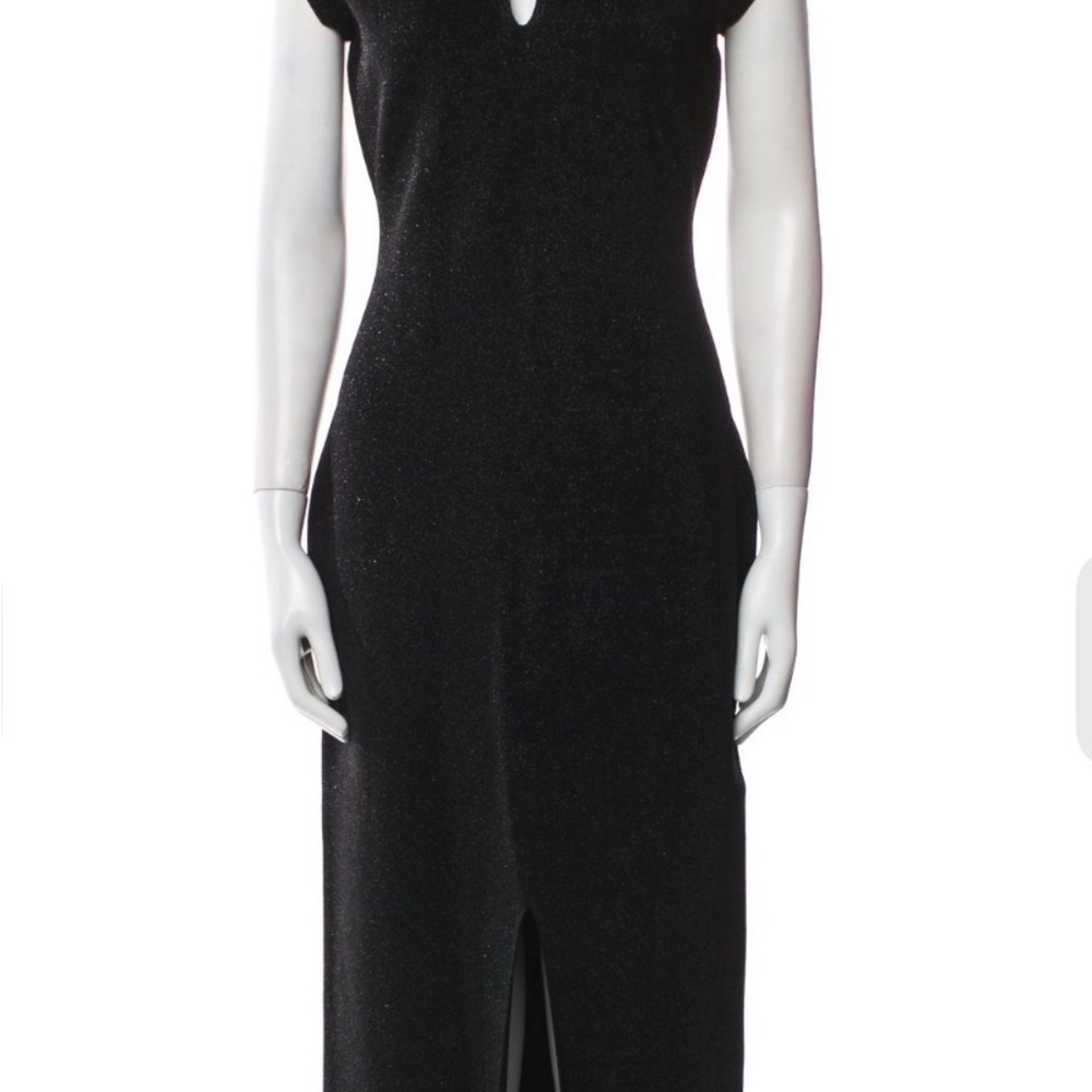 St. John Black Metallic Knit Evening Gown Maxi Dress Keyhole Detail